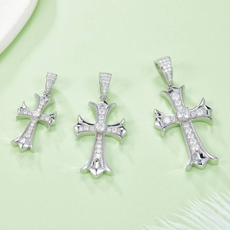 复古十字架NecklaceS925银PendantMoissanite3.0mmD级